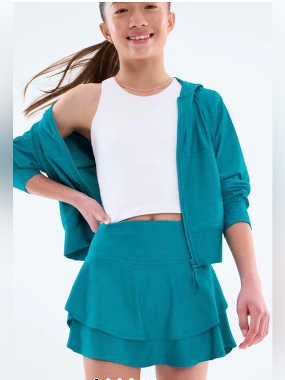 Athleta Girl Serve Skirt Teal Wave Tiered Ruffle Skirt Undershorts